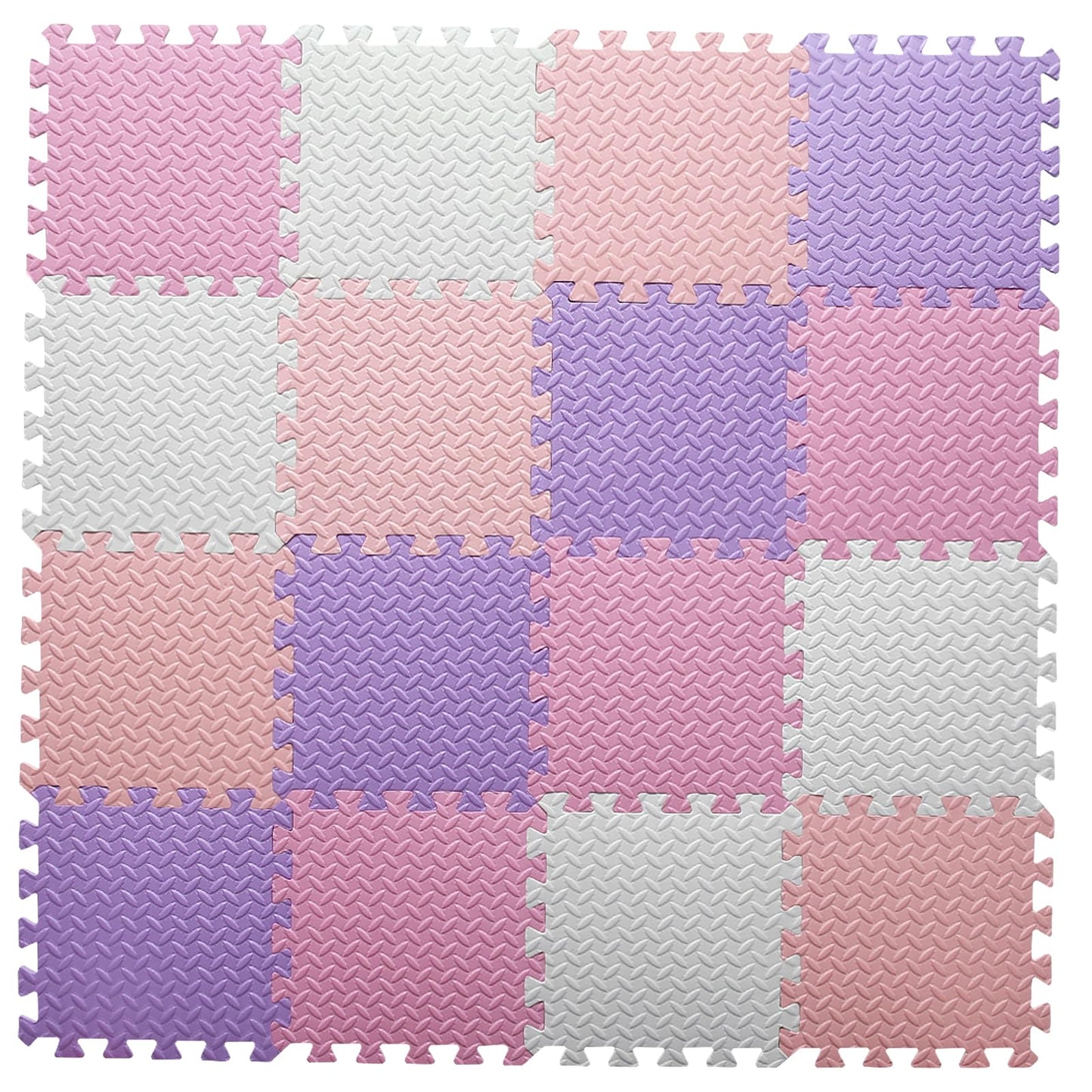 Foam Play Mat For Baby, 0.4 Inch Thick Foam Interlocking Floor Mats, Soft Non-Toxic Baby Playmat, Solid Colored Puzzle Play Mat Kids Floor Mats, 16 Tiles, White/Purple/Pink/Loli Pink