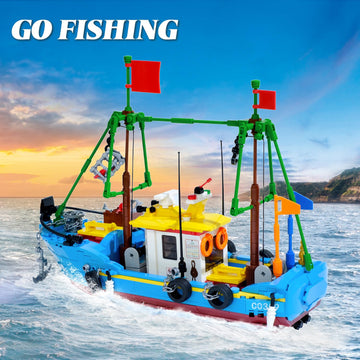 Wvinvw Fishing Boat Building Blocks Sets, Pirate Ship Sea Fishing Building Block Toy Set Collection Show, Creative Gifts Toys Fo