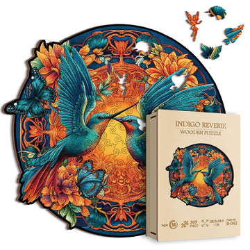 Mandala Hummingbird Wooden Puzzles, Bird Hard Jigsaw Puzzles For Adults, Gradient Flower Wood Puzzle