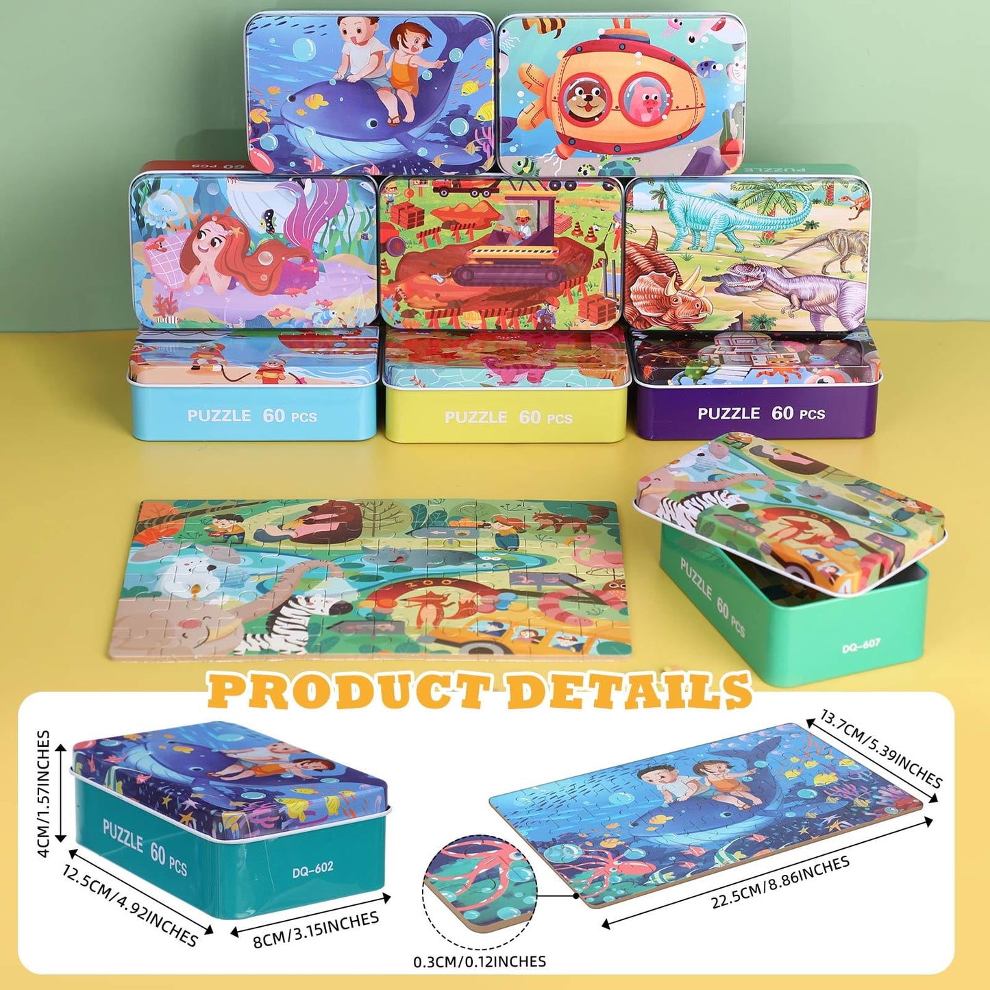 Libima 9 Boxes Party Favors Jigsaw Puzzles In A Metal Box For Age Of 4-8, Wooden Puzzle For Ages 4-8 Boys And Girls Learning Edu