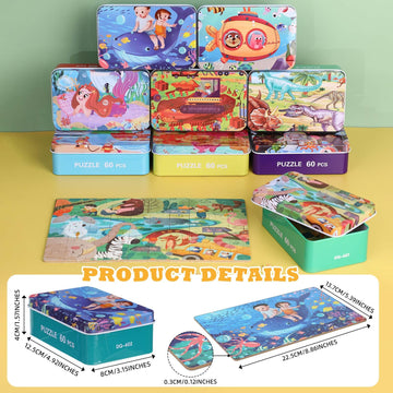 Libima 9 Boxes Party Favors Jigsaw Puzzles In A Metal Box For Age Of 4-8, Wooden Puzzle For Ages 4-8 Boys And Girls Learning Edu