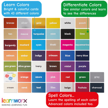Color Flashcards For Toddlers - 44 Color Cards To Help Learn Colors & Words - Thick Color Learning Cards - Includes Simple & Advanced Colors
