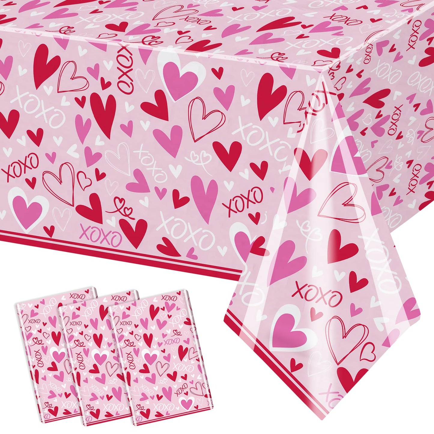 AIBIIN 3 Pcs Valentine s Day Tablecloth Pink Heart XOXO Love Table Cover Disposable Party Table Decoration for Girls Night Gale