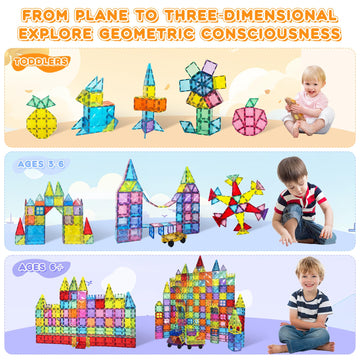 Paaxido Magnetic Tiles, 130PCS Magnetic Blocks Set with 2 Cars, 4D Diamond Magnet Building Blocks, STEM Preschool Educational Ma