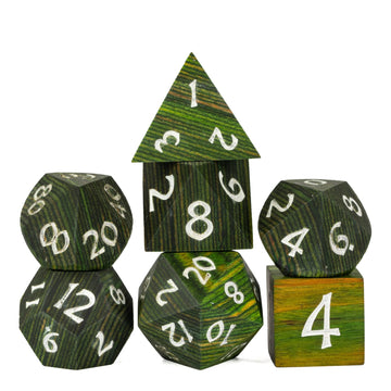 HDdais 7PCS DND Dice Set Green Wood D&D Polyhedral Dice with Metal Box for Dungeons and Dragons Role Playing Tabletop Games (Gra