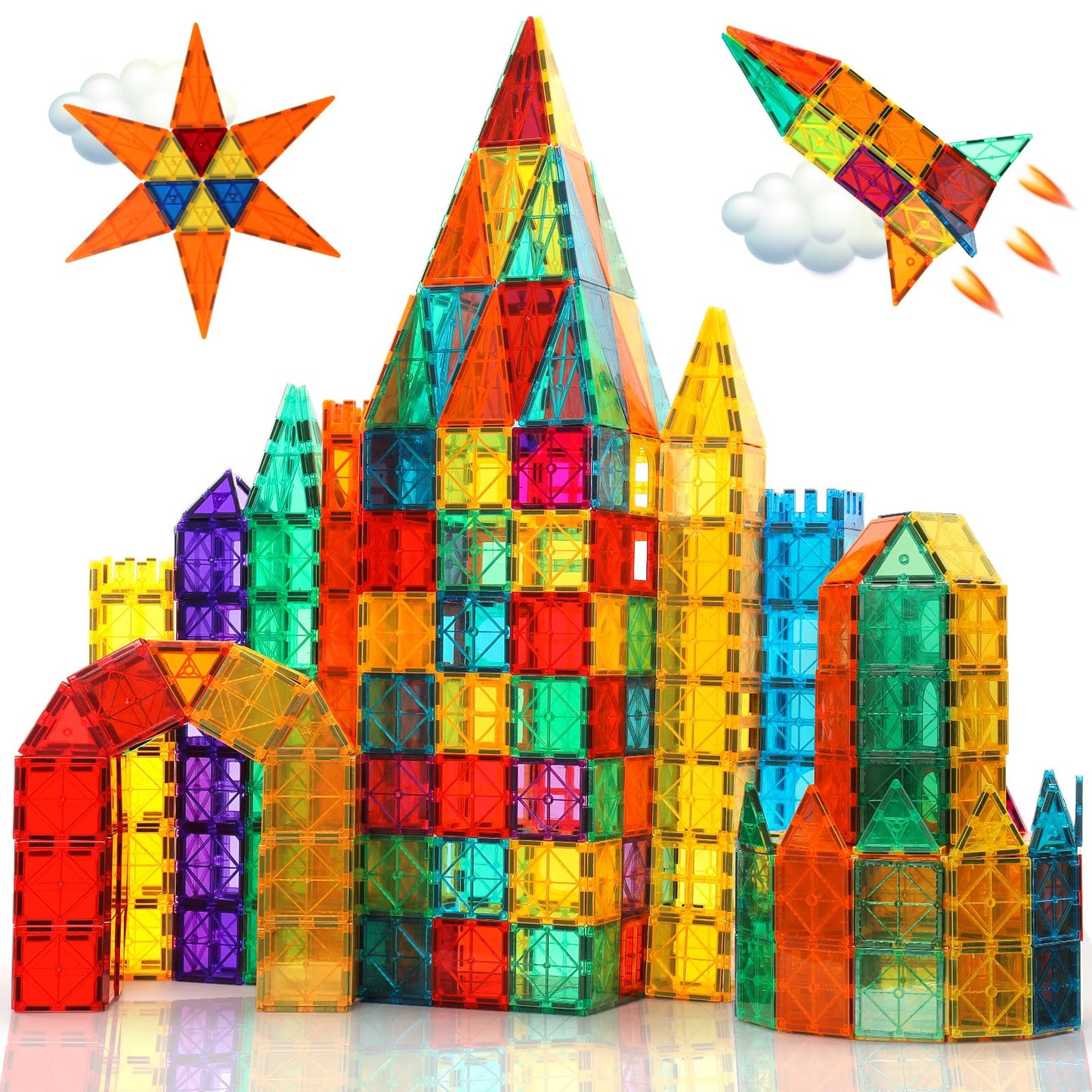 OugerToy Magnetic Building Tiles for Kids,64 PCS Educational Magnetic Stacking Blocks for Boys Girls, Magnets Construction Toys,