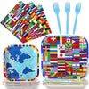 96 Pcs International World Flags Plates And Napkins Party Supplies Travel Trip Around The Globe Tableware Set Retirement Party D