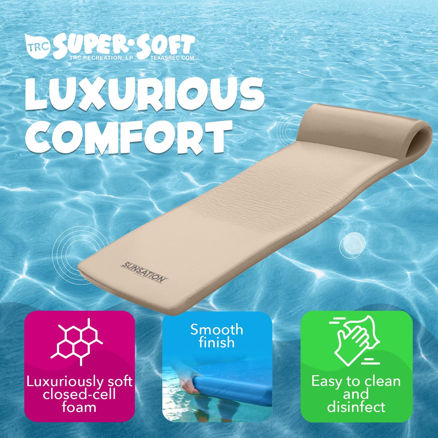 Trc Recreation Sunsation 1.75' Thick Foam Lounger Swimming Pool Float, Bronze