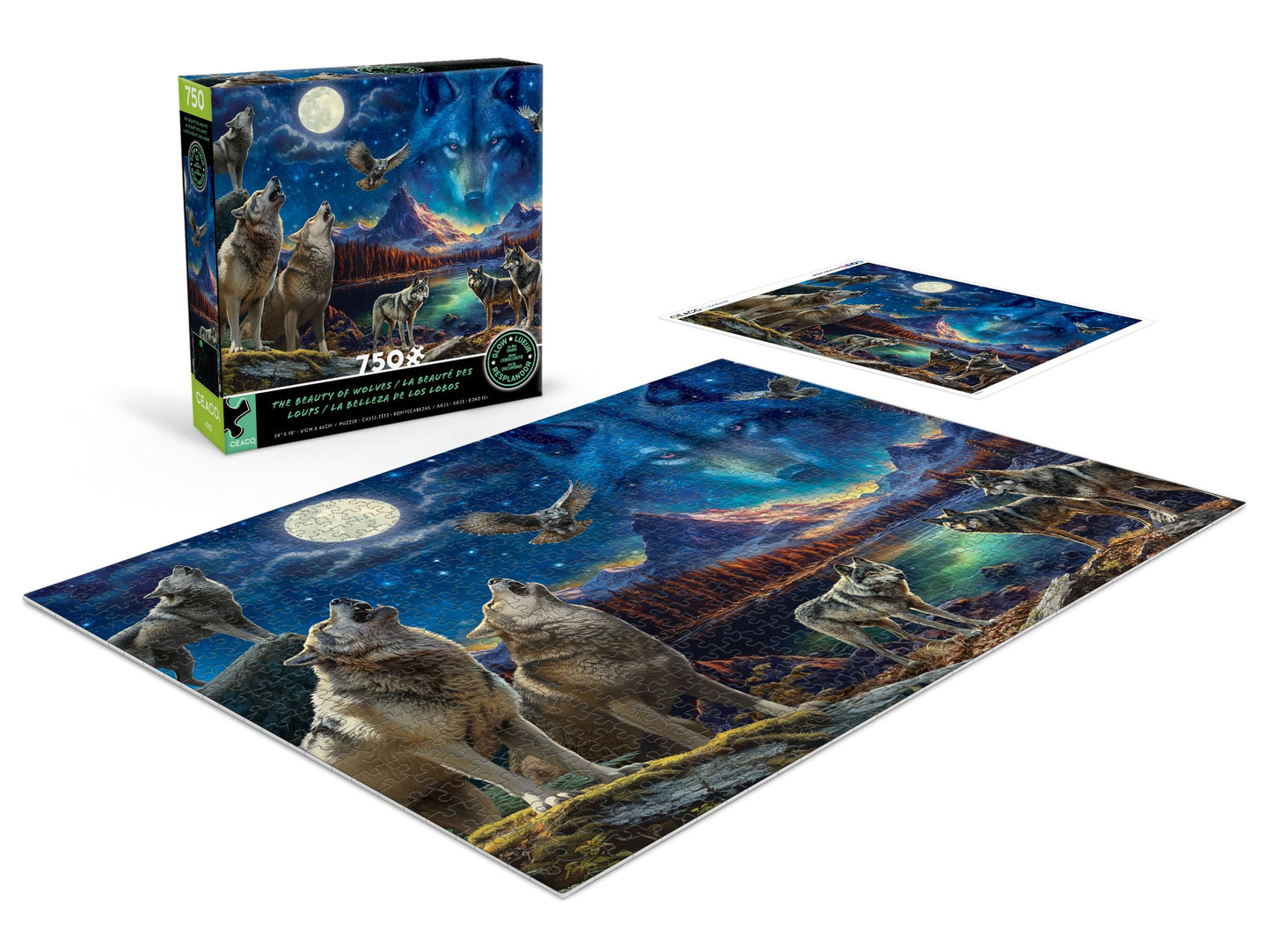 Ceaco - Glow In The Dark - The Beauty Of Wolves - 750 Piece Jigsaw Puzzle