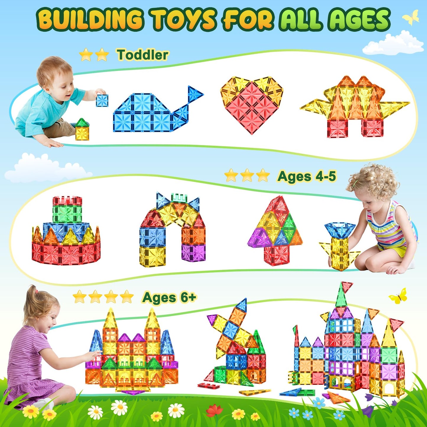 Diamond Magnetic Tiles Kids Toys For Toddlers Stem Magnetic Blocks Building Toys Preschool Sensory Montessori Learning Toys For