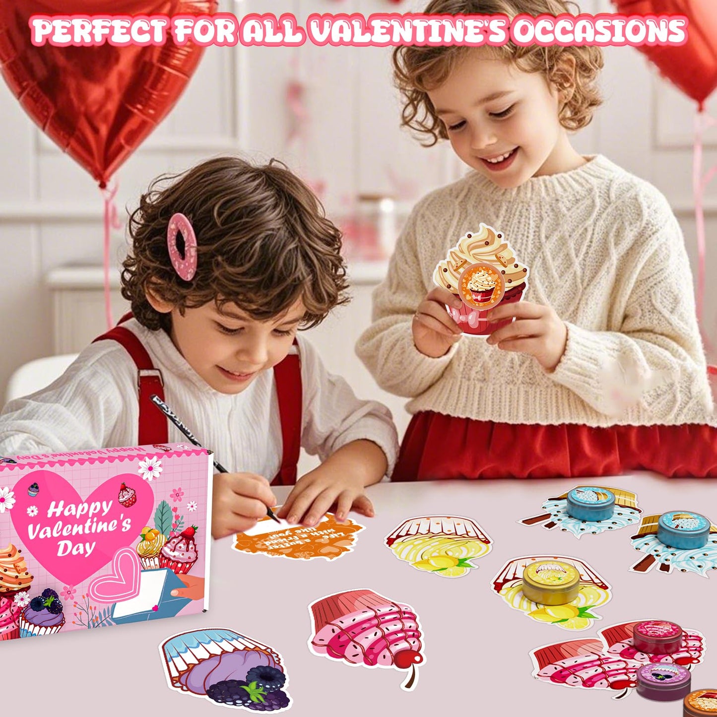 Valentines Day Gifts For Kids Classroom School, 24 Pack Cupcake Themed Slime Valentines Day Cards For Girls Boys, Party Favors,