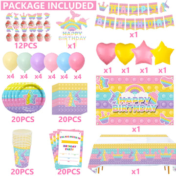 Kakan 124Pcs Pop Birthday Decorations For Girl,Pop Birthday Party Supplies,Includes Banner,Backdrop,Cake Toppers,Tablecloth,Napk