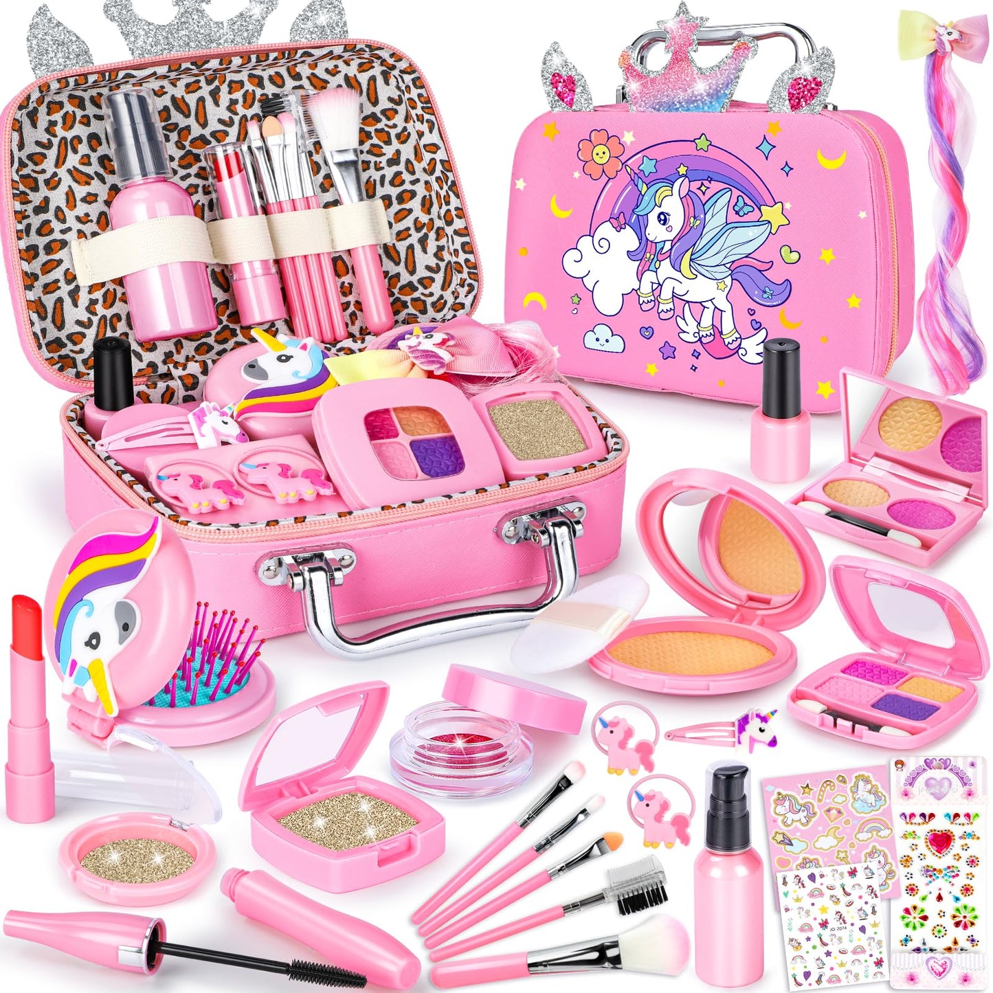 GINMIC Pretend Makeup for Toddlers, Pretend Play Makeup for Little Girls,Toddler Toys Makeup kit with Unicorn Cosmetic Bag for L