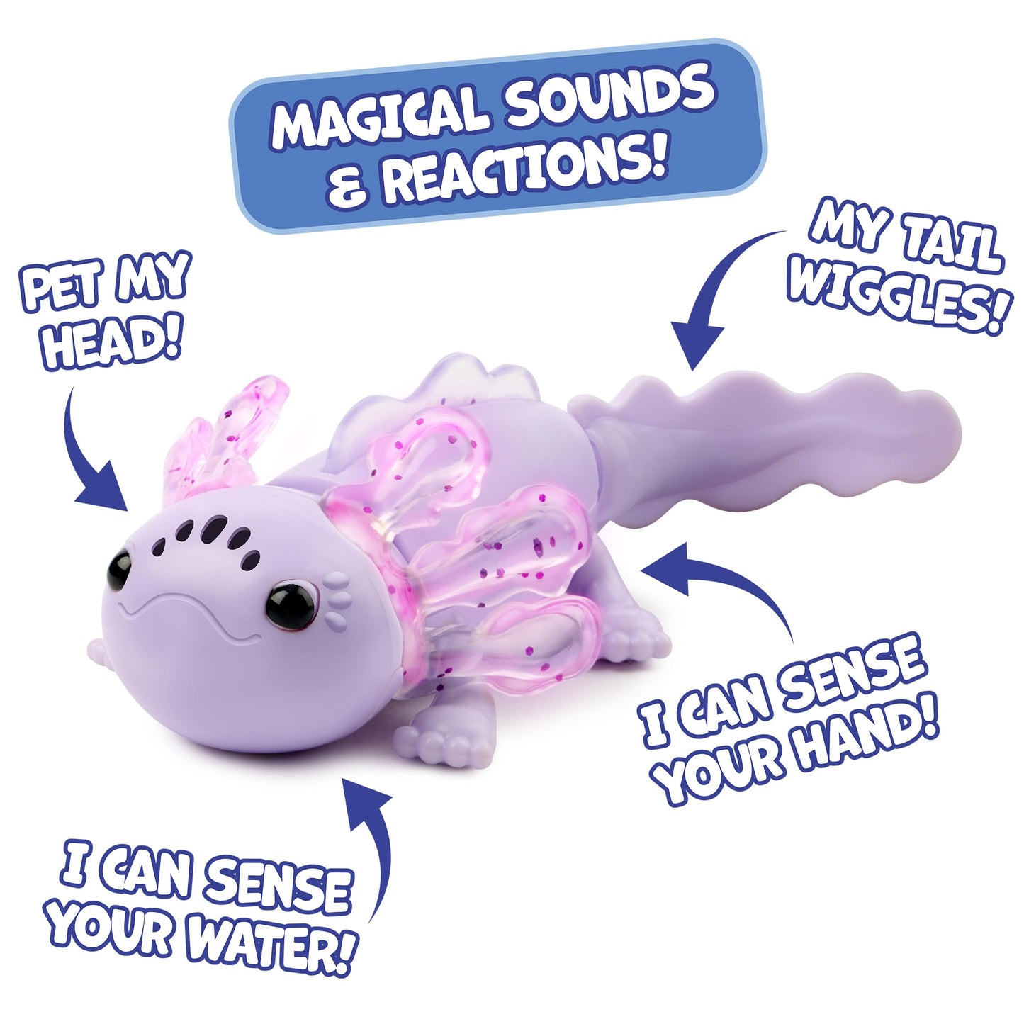 Fingerlings Interactive Baby Axolotl, Auggie (Purple), Swims & Lights Up