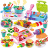 YiQis Kids Play Food Kitchen Set, 40 Pieces Cooking Utensils, Molds and Accessories, 5 Cans Color Dough,Ages 3+, Multicolor