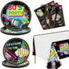 Hegbolke 80s Party Supplies - 20-81Pcs Plates, Napkins, Tablecloth, Forks Set for 80s Theme Birthday Party Decorations