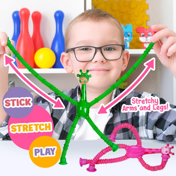 Telescopic Suction Cup Giraffe Toys For Toddler Restaurant Dinner Table Activities, Stretchy Animal Pop Tubes With Led Lights, T