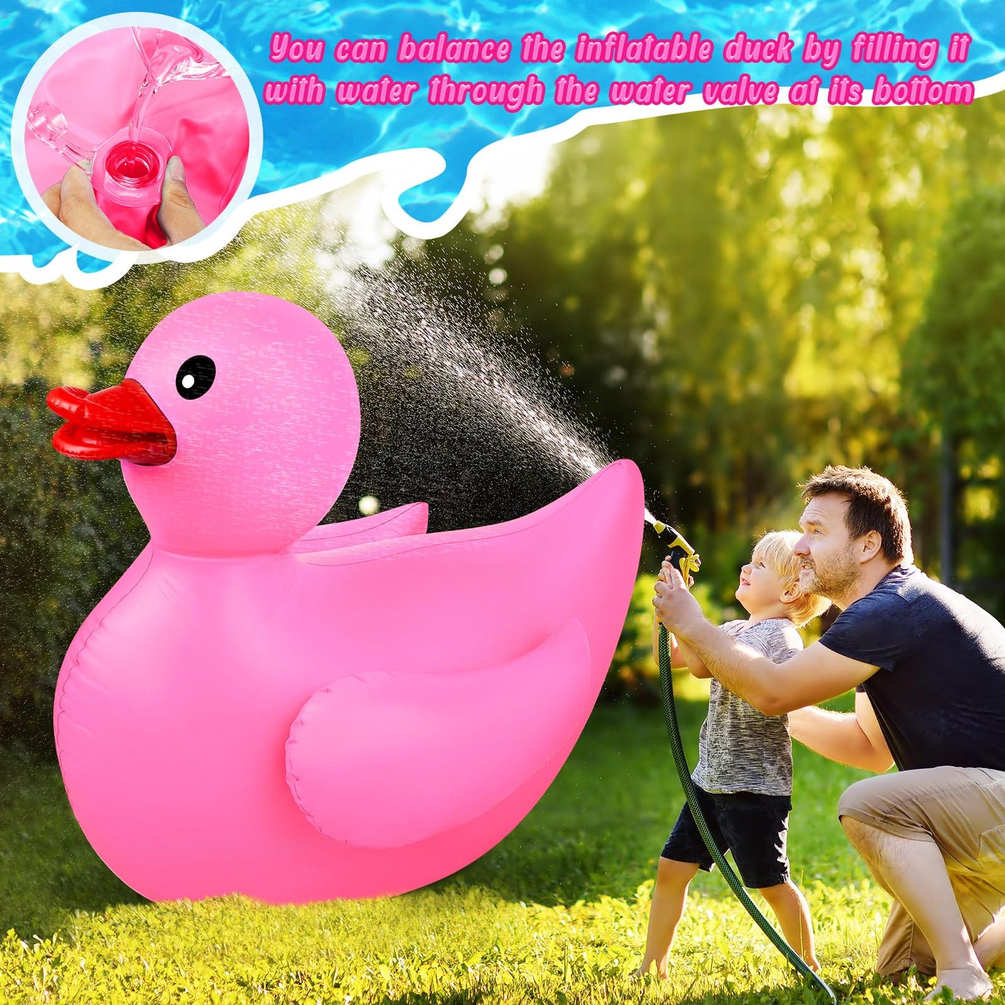 Hungdao Giant Inflatable Duck Pool Float - 4 Feet Large Pink Rubber Duck for Kids Summer Beach Party Decoration