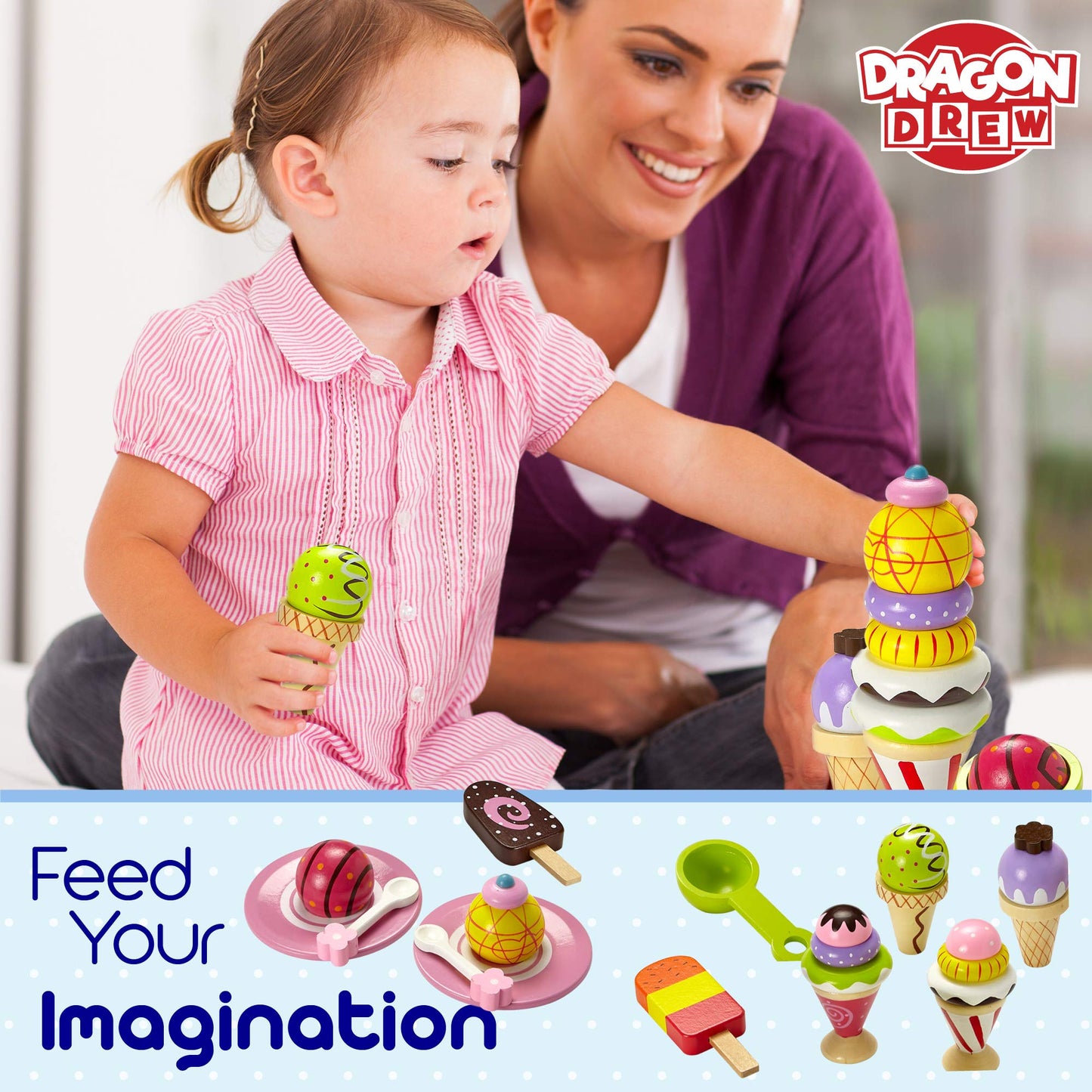 Ice Cream Toy - Pretend Ice Cream Set - Ice Cream Set for Kids - Wooden Ice Cream Set