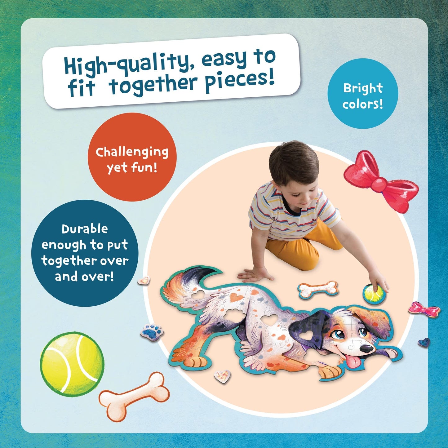 Peaceable Kingdom Shiny Puppy Floor Puzzle – 43-Piece Giant Floor Puzzle For Kids Ages 3 & Up – Fun-Shaped Puzzle Pieces – Great For Classrooms