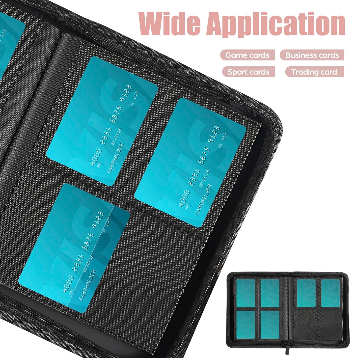 Card Binder 4 Pocket with Zipper 288 Pockets Trading Card Holder Book enhanced PU Cover Zip Folder Binder Side Loading Carrying Case Binder Album for TCG MTG Sports Cards Game Cards