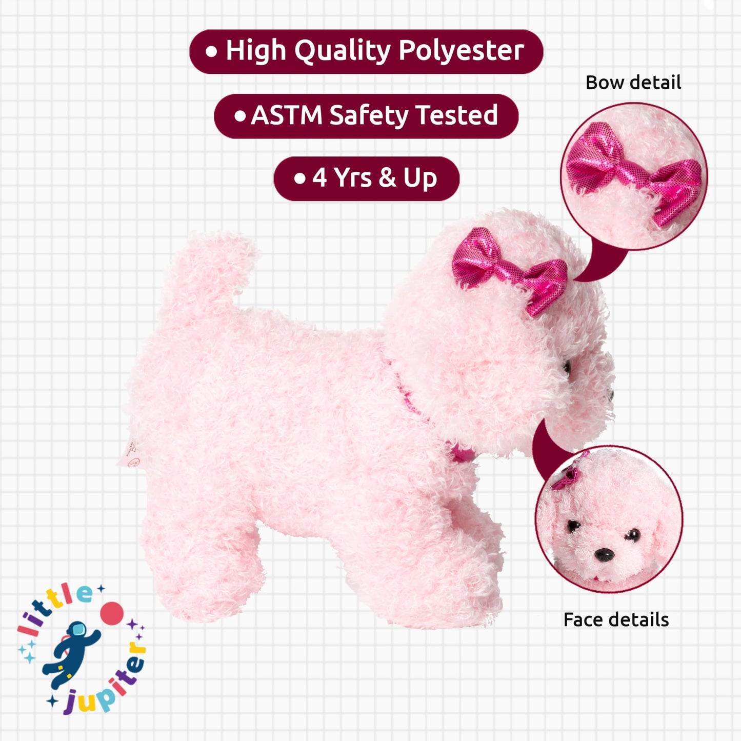 Little Jupiter Plush Pet Set - 11" Pink Labradoodle with Purse & Reversible Sequins - Stuffed Animal Toy for Kids Ages 4-7