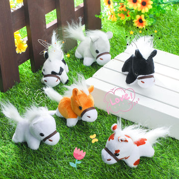 Aoriher 24 Pcs Horse Plush Stuffed Animal Mini Keychain Toys 3.15 Inch Party Favor With Detachable Chain For Farm Themed Birthday Party Favors Supplies(Horse Style)