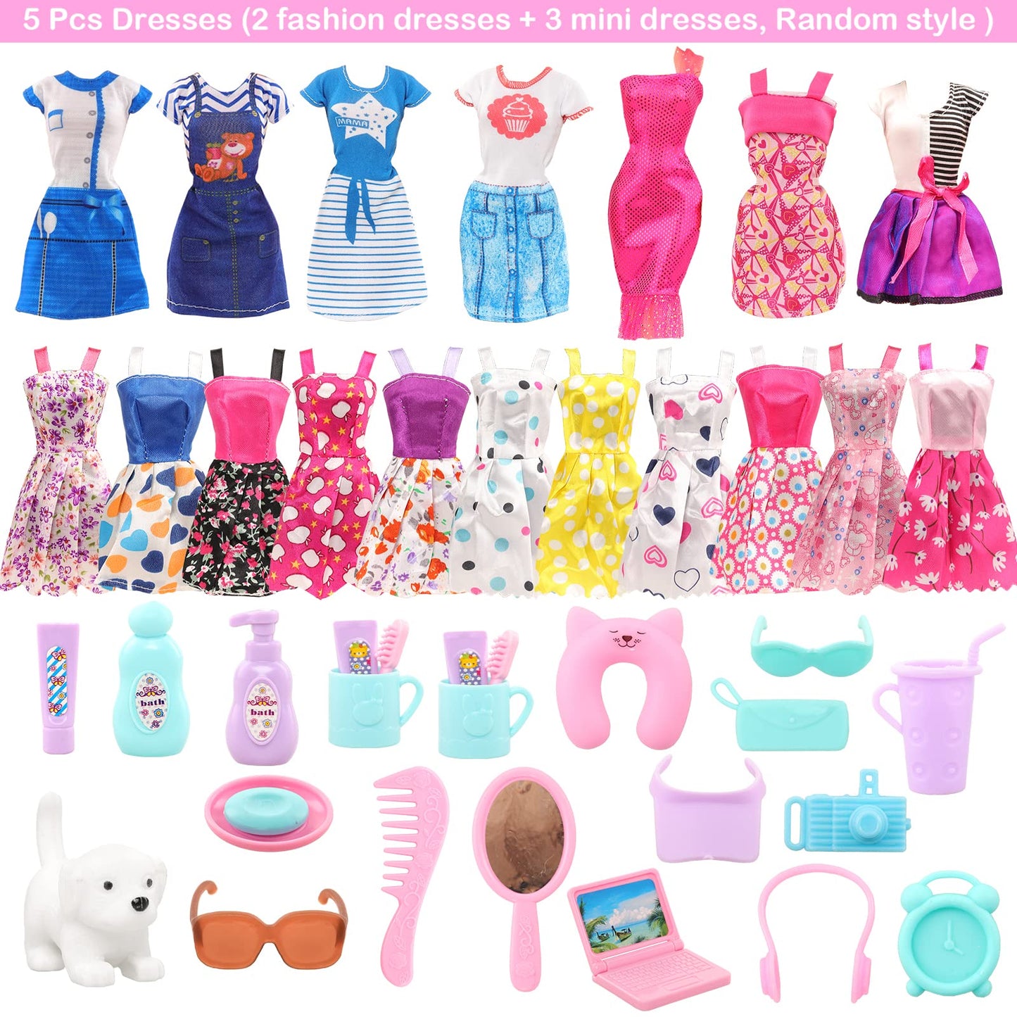 Barwa 32 Pcs Doll Suitcase Luggage Travel Clothes And Accessories For 11.5 Inch Girl Doll Travel Carrier Storage, Including 1 Lu