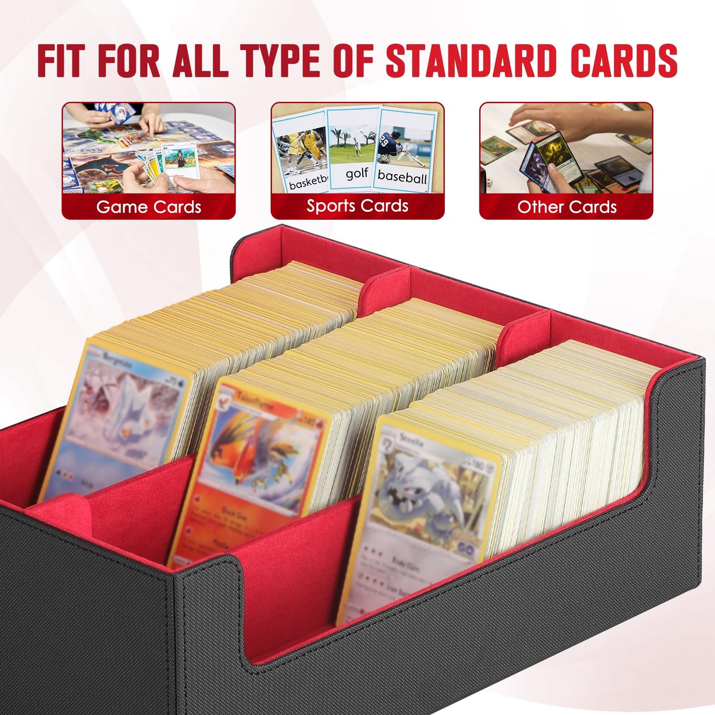 Maxgear Card Deck Box For Trading Cards, 1800+ Single Sleeved Cards Holders Storage, Pu Leather Collectible Deck Case With Magne