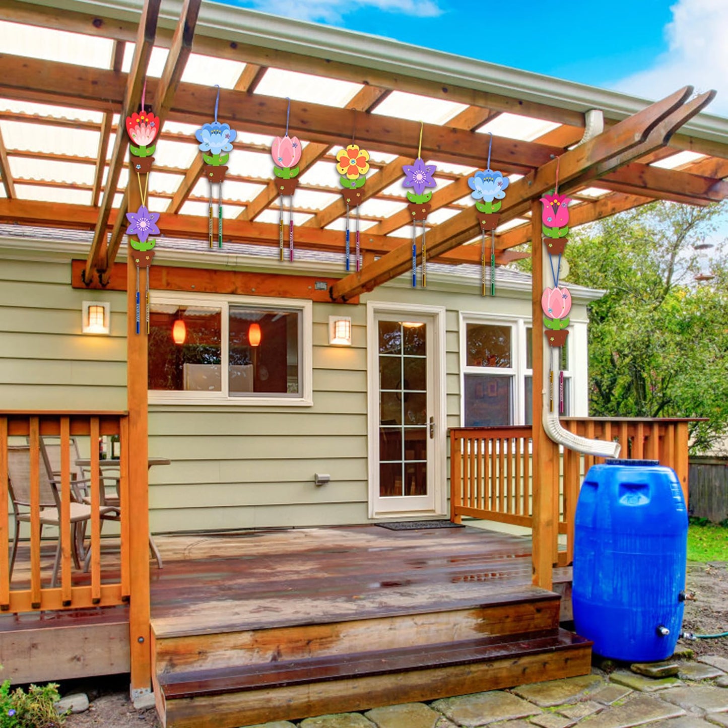 Fennoral 12 Pack Flower Wind Chime Craft for Kids Make You Own Flower Wind Chimes Ornaments DIY Coloring Wooden Art and Craft fo