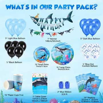 Wernnsai Ocean Party Supplies Set - 88 Pcs Under The Sea Party Tableware Set Ocean Themed Party Plates Napkins Tablecloth For 16 Guests Underwater Whale Party Decorations Birthday Baby Shwer Favors