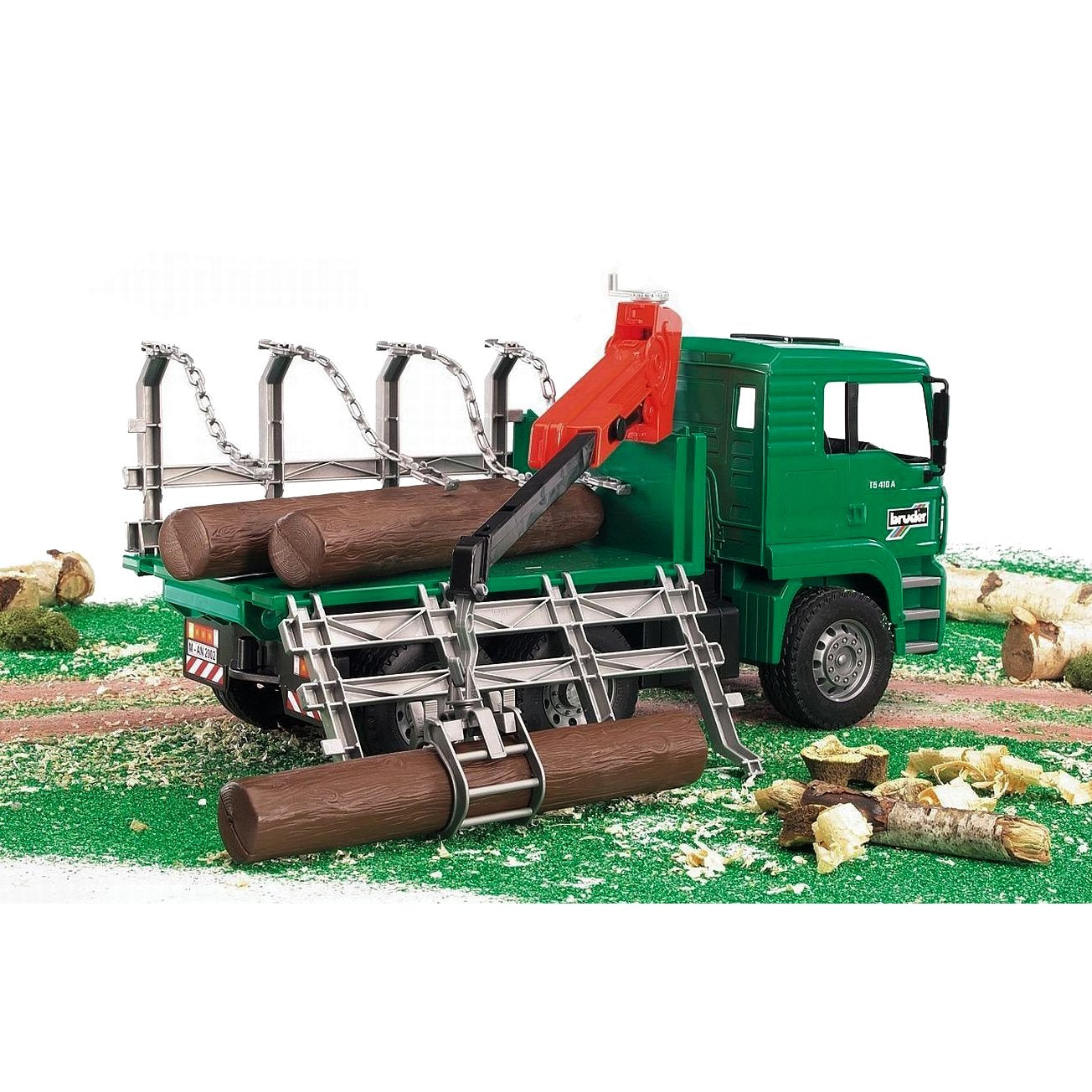 Bruder Toys - Forestry MAN Timber Truck with Fully Functioning Loading Crane, Tilting Loading Bed, and 3 Loadable Trunks - Ages