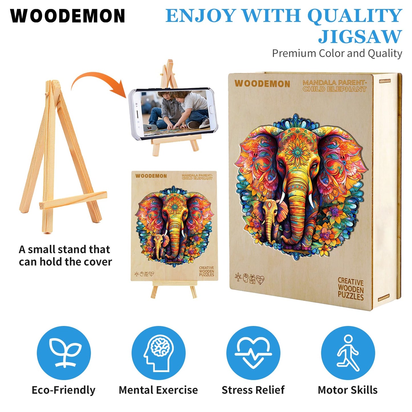Woodemon Wooden Puzzles For Adults, Mandala Elephant (L-280Pcs) Wooden Jigsaw Puzzles Kids, 12.2 * 11.8In Unique Shaped Animal Wood Puzzles Adults, Xmas Christmas Puzzles Birthday Gift Family Game