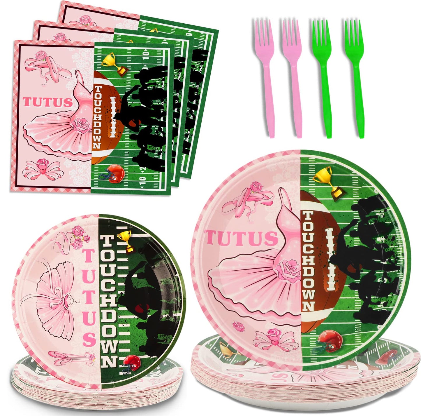 96 Pcs Ballet Or Football Gender Reveal Plates And Napkins Party Supplies Tutus Or Touchdowns Gender Reveal Tableware Football P