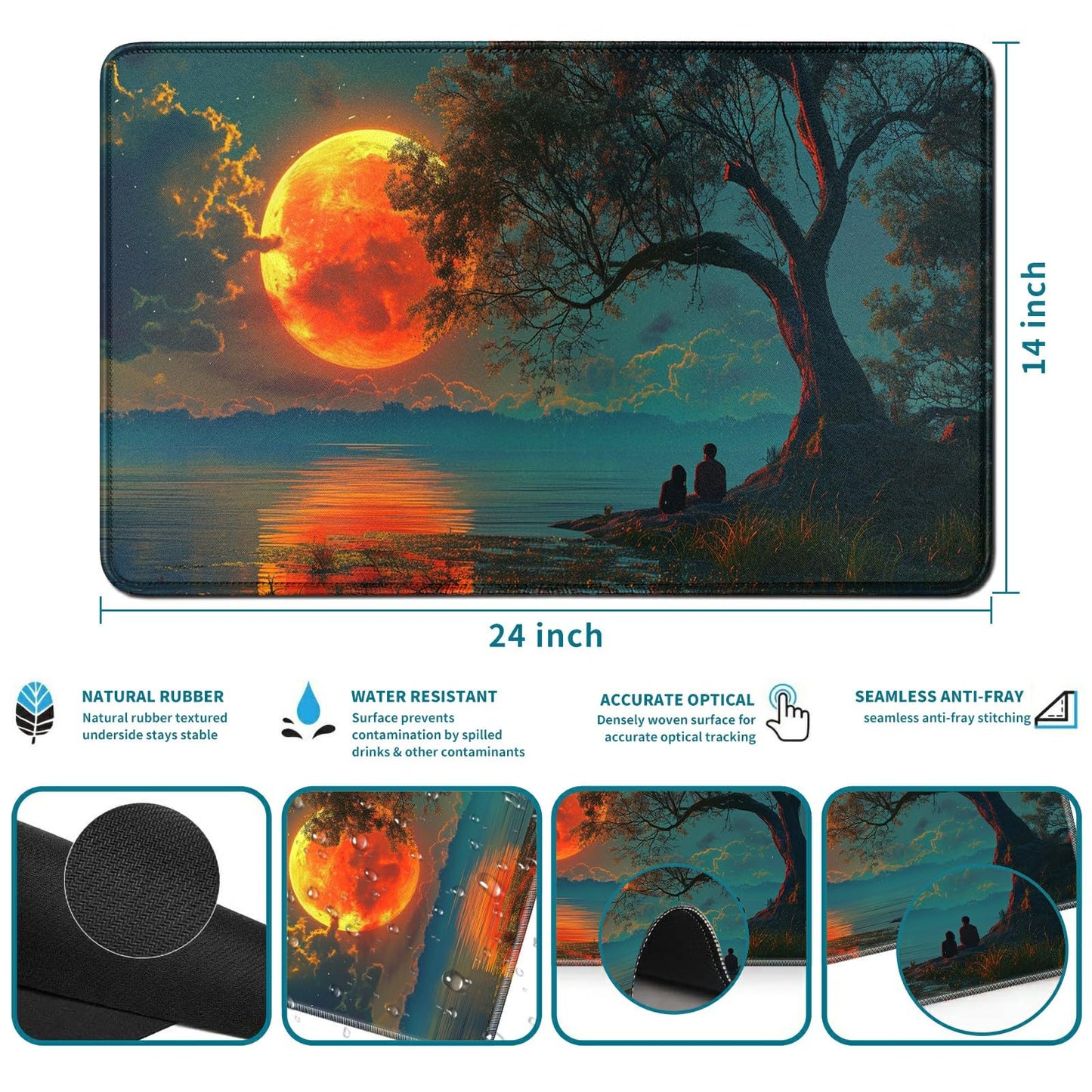RWUTYTIUL Card Playmat 24 X 14 Inch with Playmat Tube Bag, Card Gameplay Playmat with Stitched Commander Deck Board MTG RPG CCG