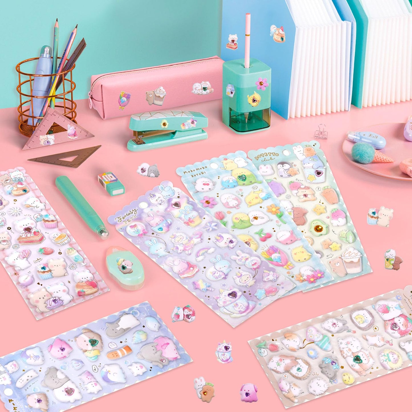 Shangrla Puffy Stickers With Sparkly Gem Embellishment For Kids Girl -Cute,Kawaii,Soft,Thick,Large Japanese Puff Sticker For Adults –3D Squishies Puffer Sticker For Phone Case,Notebook,6 Sheets.