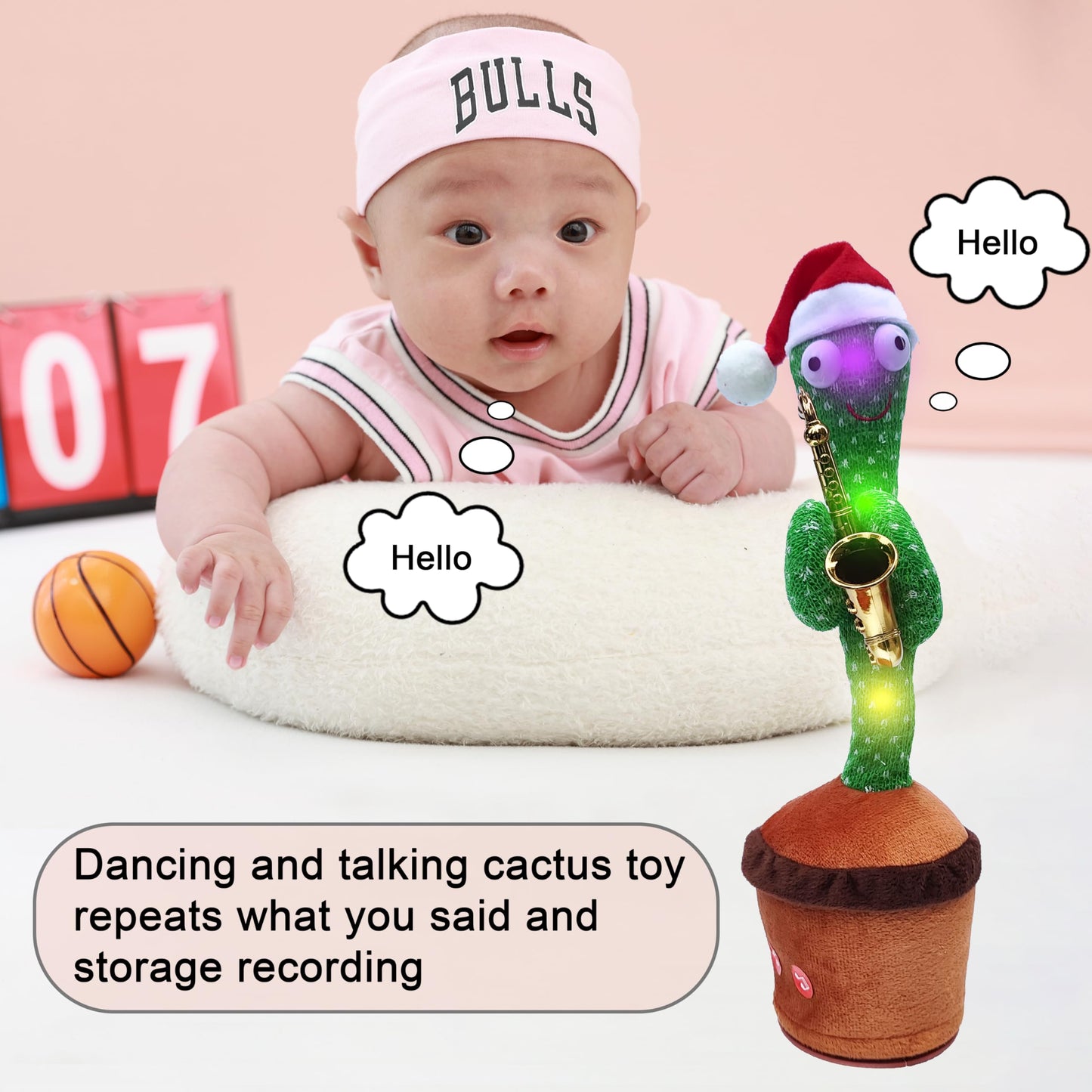 Proweber Dancing Cactus Toy With Music, Lights - Talking, Recording, Repeating Mimic Toy For Babies, Toddlers - Cute Green Cacti Stuffed Plush Fun Educational Toy Gift For Kids(Christmas Style)
