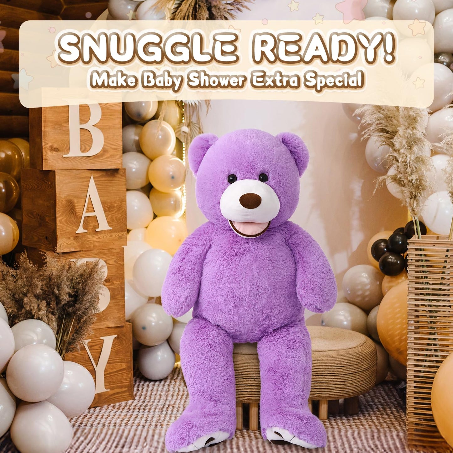 MorisMos Giant Purple Teddy Bear Plush Toy, 39 Inch Stuffed Animal Gift for Kids & Girlfriend, Model W161_16_100