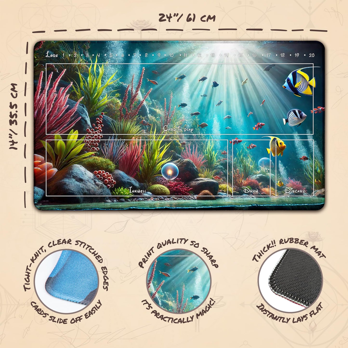 Wizcraft Gaming Paramint Lorcana Under The Sea (Stitched)- Lorcana Playmat - Lorcana Mat, Lorcana Game Mat - Non-Slip Rubber Wit