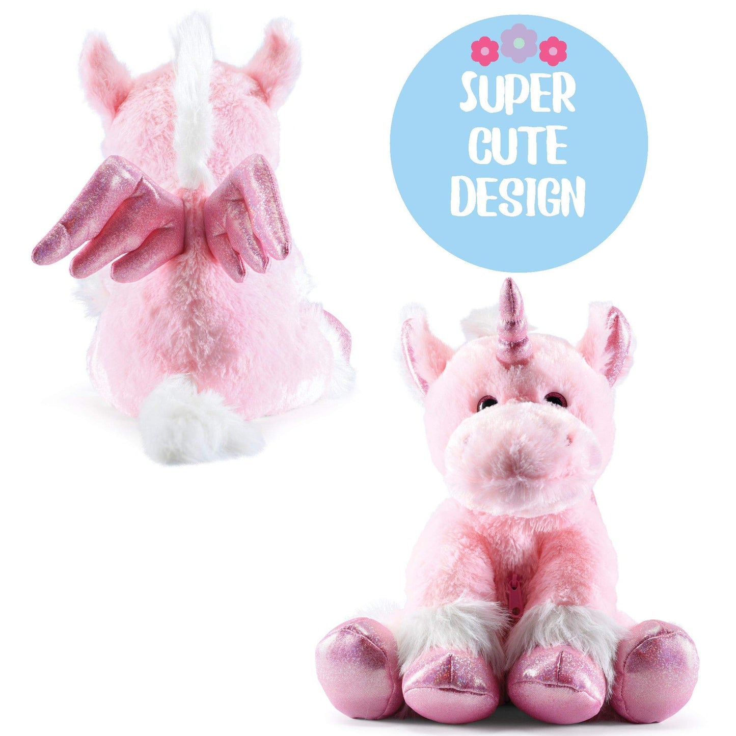 Prextex Plush Unicorn With Zippered Pouch For Its 3 Little Plush Baby Unicorns - Plushlings Collection Soft Stuffed Animal Playset