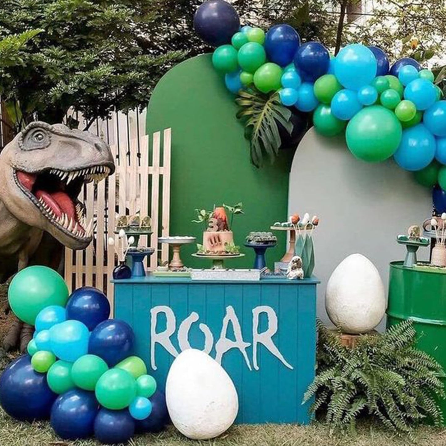 FunHot Blue and Green 35pcs Confetti and Latex Balloons for Boys Birthday, Baby Shower, Dinosaur Theme Party Supplies
