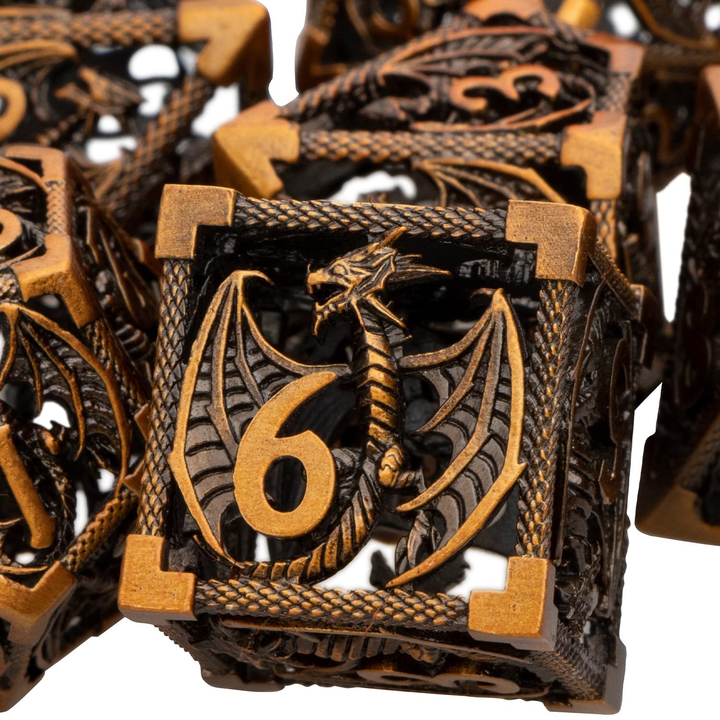 ARUOHHA DND Metal Dice Set Dungeons and Dragons Dice with Gift Box, 7PCS Ancient Gold Polyhedral Dice Set Role Playing Games Hol