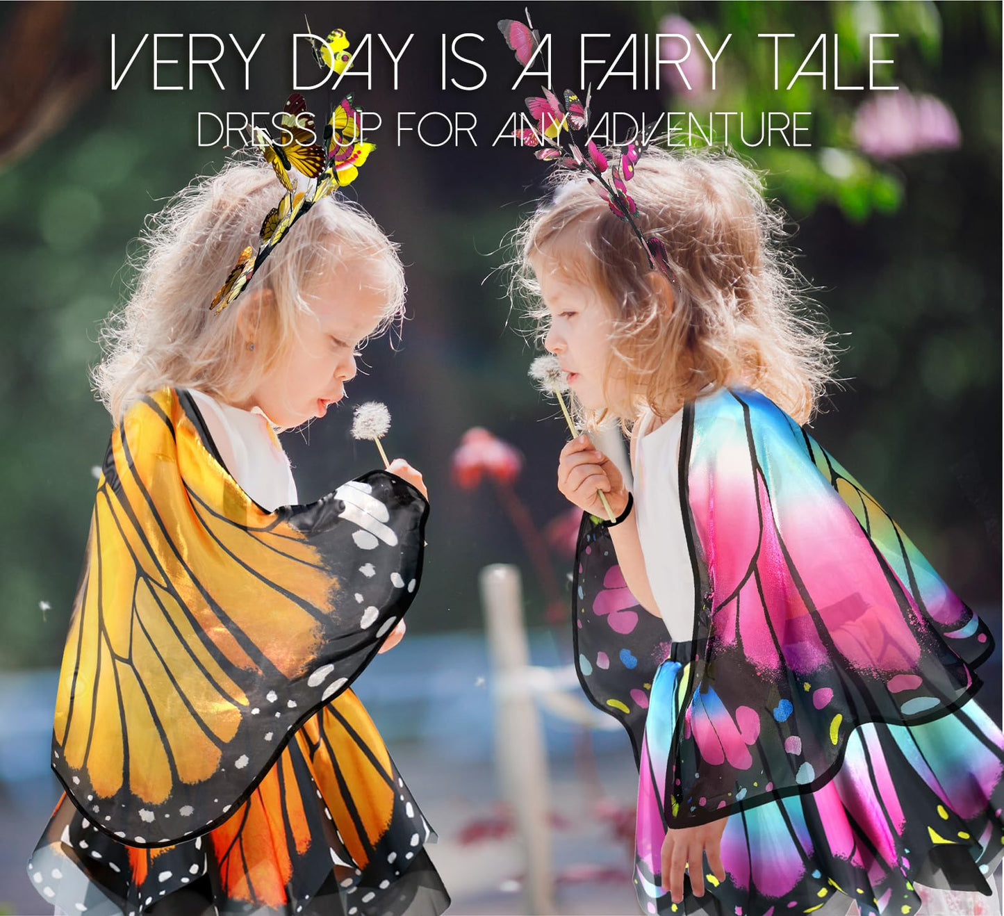 iROLEWIN Kids Toddler Butterfly-Wings-Costume for Girls Fairy-Wings Tutu Headband as Princess Dress-Up Toys Birthday Gifts 3+
