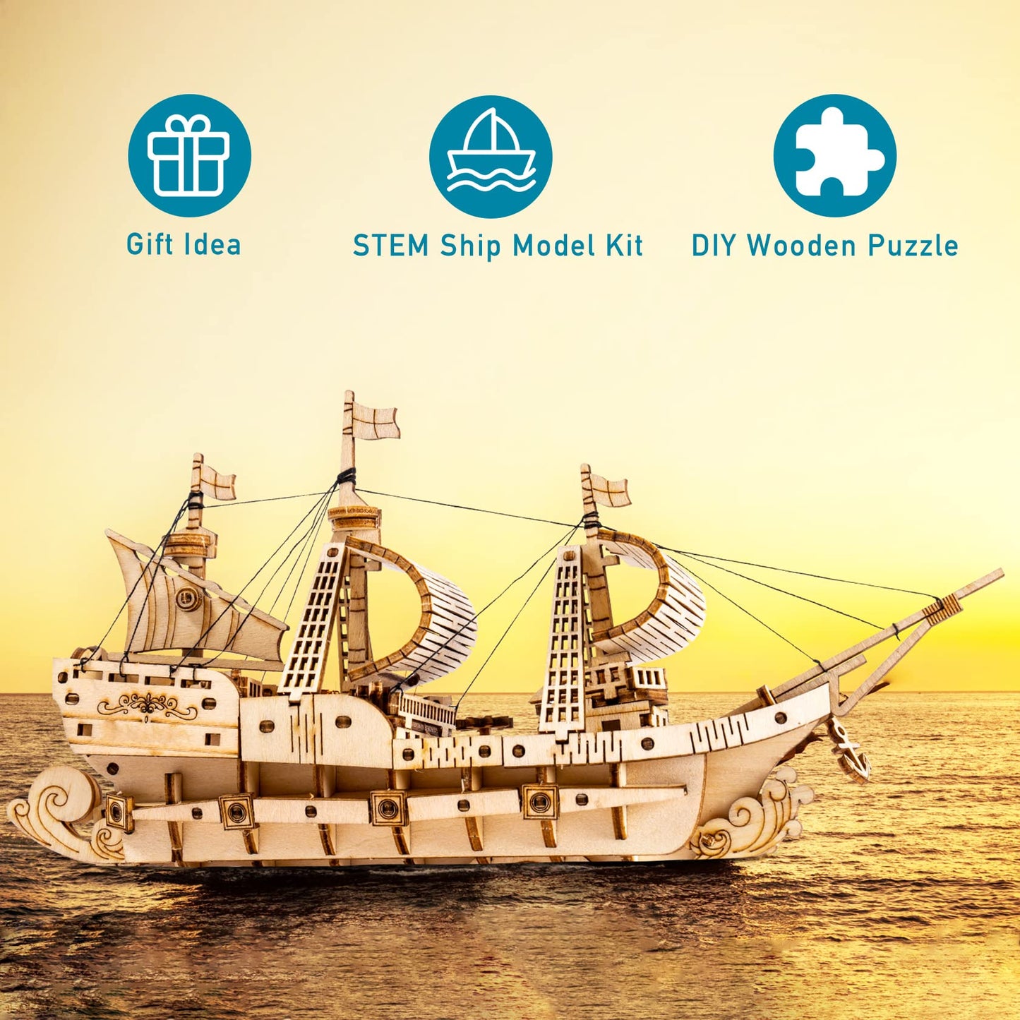 Rowood 3D Wooden Puzzle For Adults, Vintage Wooden Watercraft Model Kit To Build, Best Gift Ideas - Sailling Ship