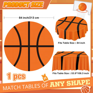 Funnymoom 1 Pack Round Basketball Tablecloth 84 Inch Plastic Basketball Party Decorations Disposable Table Cloth Washable Dispos