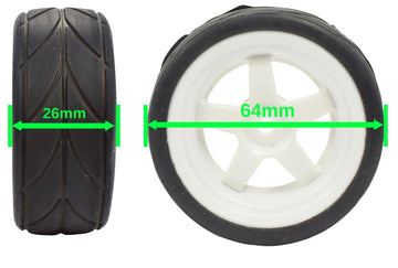 Apex RC Products 1/10 On-Road 12mm White 5 Spoke Wheels V Tread Rubber Tires (Set of 4) #5015