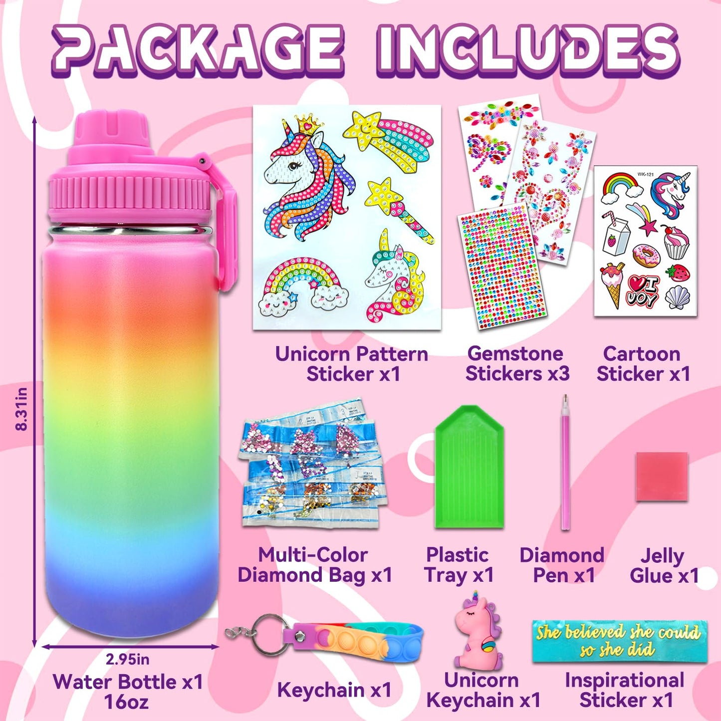 7July Decorate Your Own Water Bottle Kits For Girls Age 4-6-8-10 (Stainless Steel),Unicorn Themed Painting Crafts,Fun Arts And C