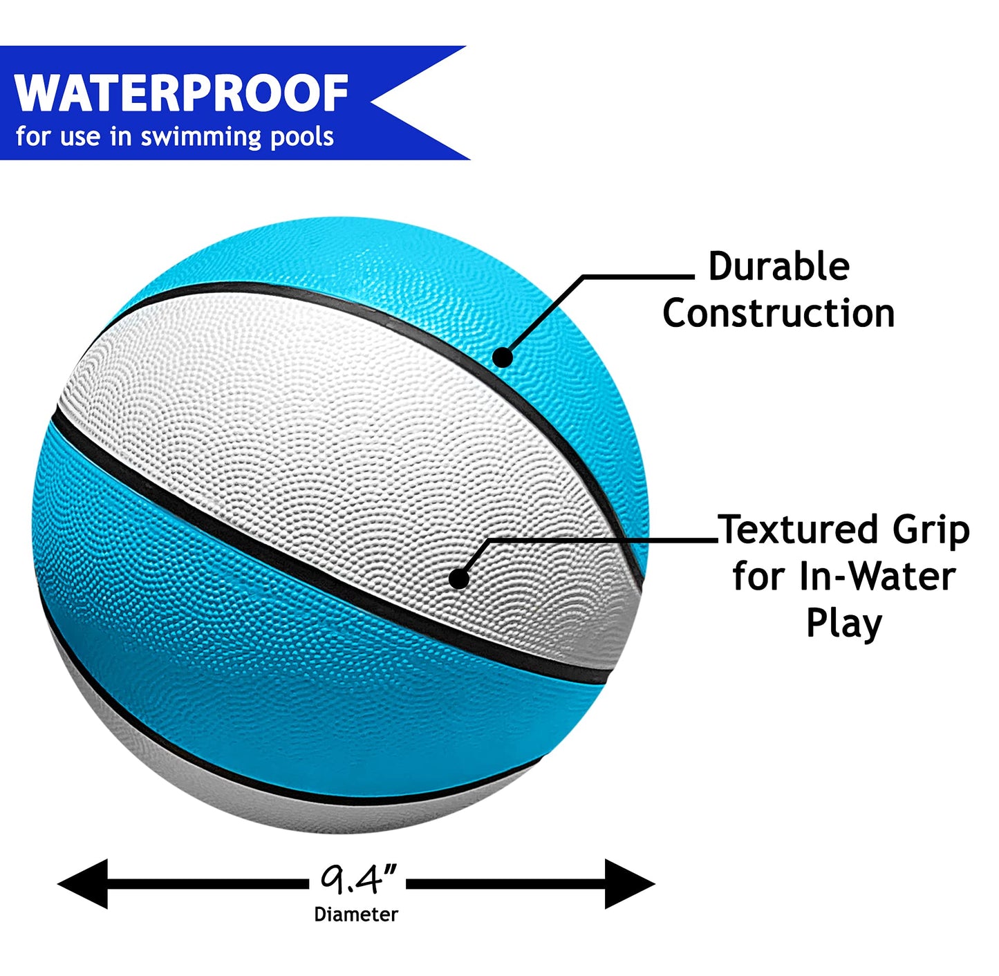 Botabee Official Size Pool Basketball | Perfect Water Basketball For Swimming Pool Basketball Hoops & Pool Games | Regulation Size 7, Waterproof Basketball (Size 7, 9.4' Diameter)