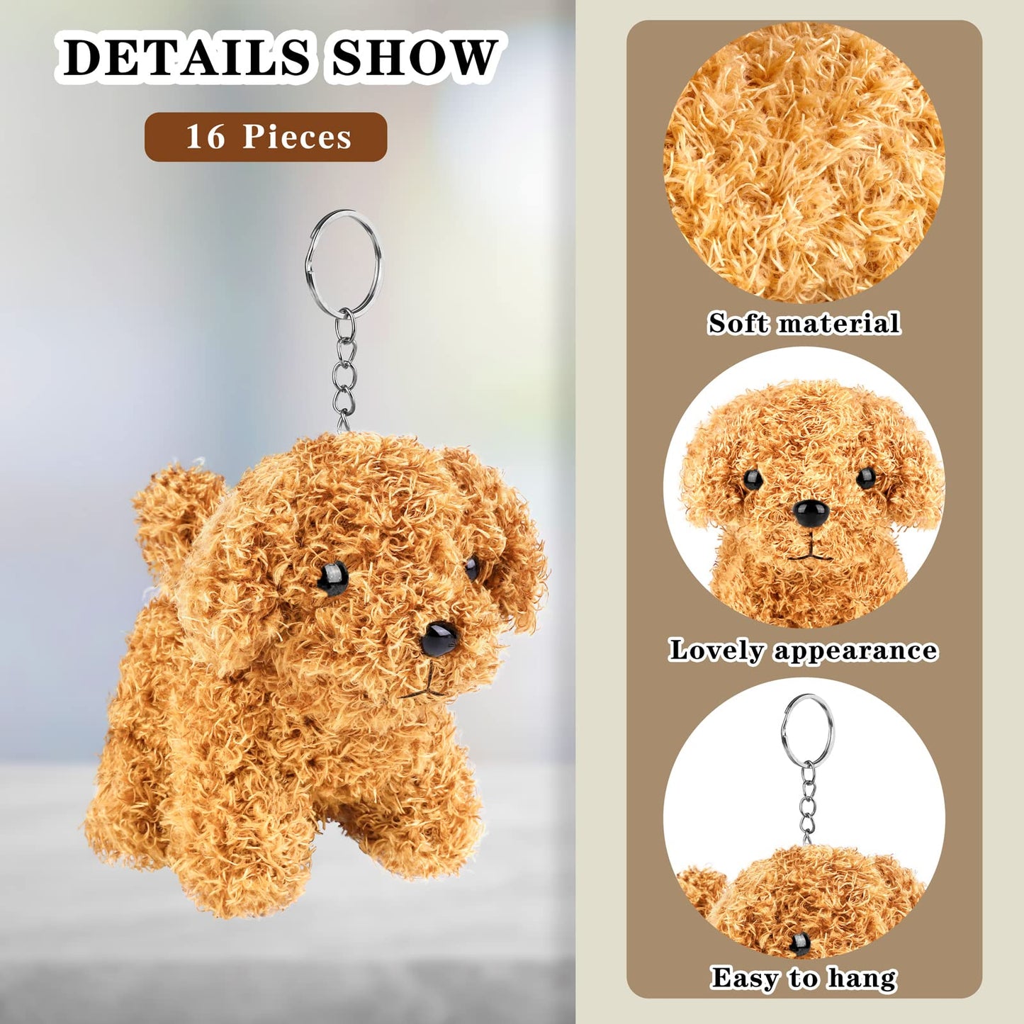 Elcoho 16 Pieces 4 Inches Mini Plush Dogs Stuffed Puppy Dog With Keychain Cute Stuffed Animal Toy Soft Toys Party Favor For Goodie Bag Birthday Party Gifts, 4 Colors (Curly Puppy)