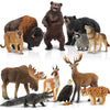 Toymany 12PCS North American Forest Animal Figurines Set - Realistic Plastic Animal Toys for Kids - Includes Raccoon, Lynx, Wolf, Bear, Eagle
